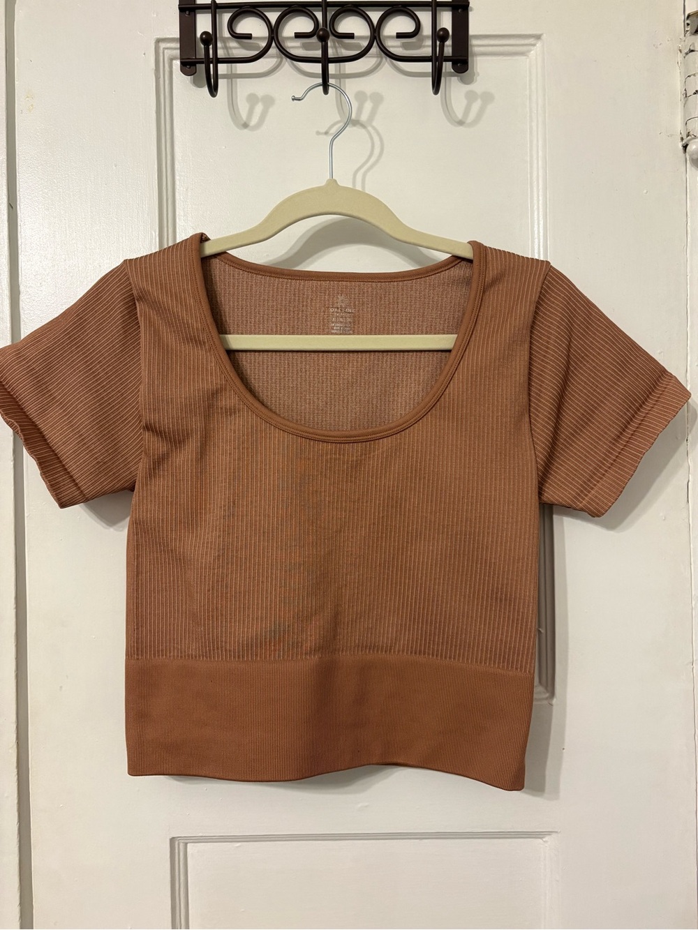 Aerie Offline Ribbed Scoop Neck Cropped Top - Rust Brown